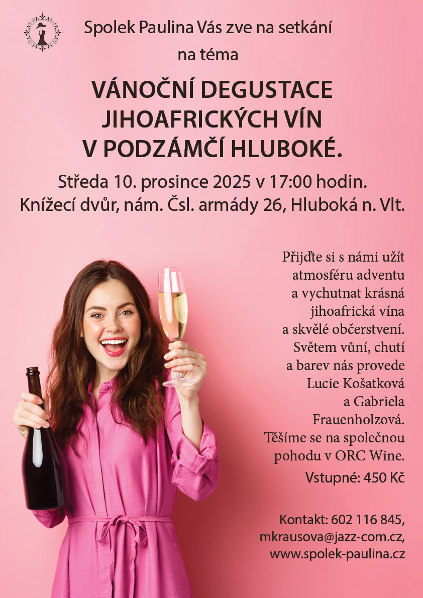 Vánoční degustace jihoafrických vín v podzámčí Hluboké.